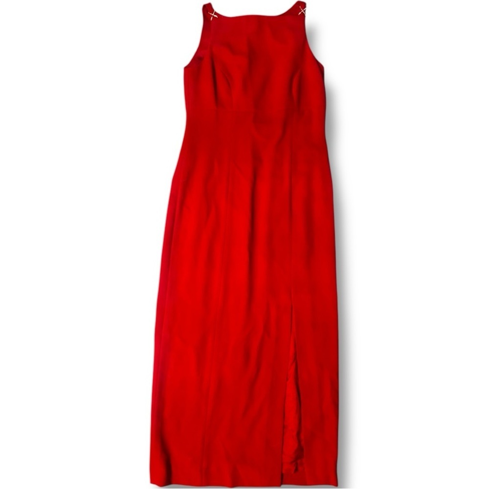 David Warren Petites Chic Form Fiting Scarlet Red Sleeveless Midi Dress - Picture 7 of 16